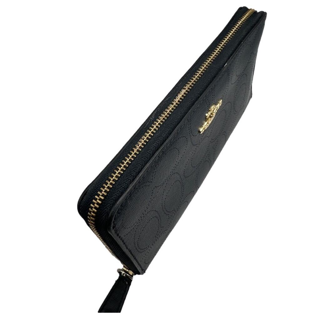 COACH Navy Blue Signature Dotted Zip Around Wallet - Picture 4 of 11